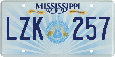 MS license plate LZK257