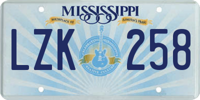 MS license plate LZK258