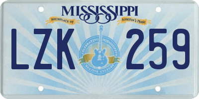 MS license plate LZK259