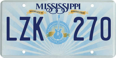 MS license plate LZK270
