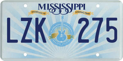 MS license plate LZK275
