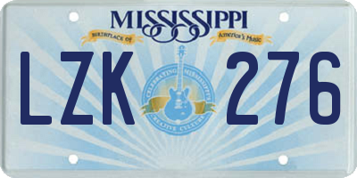 MS license plate LZK276