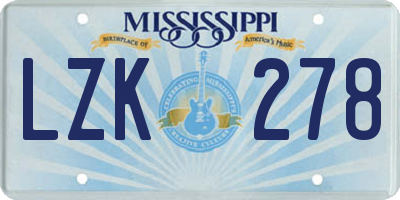 MS license plate LZK278