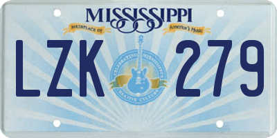 MS license plate LZK279