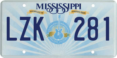 MS license plate LZK281