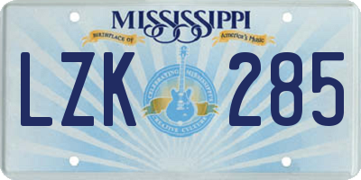 MS license plate LZK285