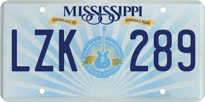 MS license plate LZK289
