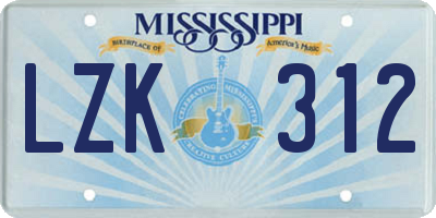 MS license plate LZK312