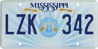 MS license plate LZK342