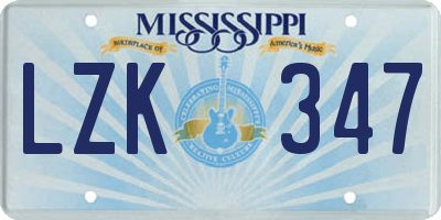 MS license plate LZK347