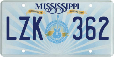 MS license plate LZK362