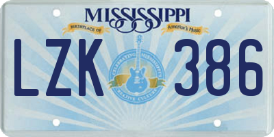 MS license plate LZK386