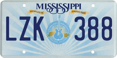 MS license plate LZK388