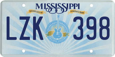 MS license plate LZK398