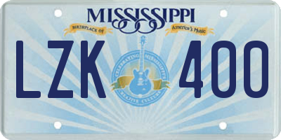 MS license plate LZK400