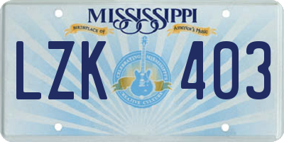 MS license plate LZK403
