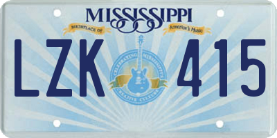 MS license plate LZK415