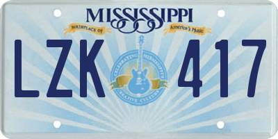 MS license plate LZK417