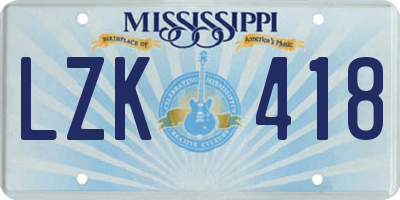 MS license plate LZK418