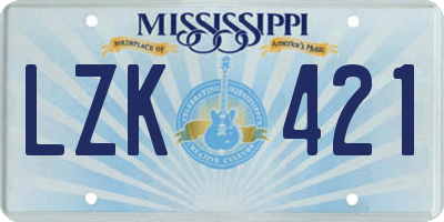 MS license plate LZK421