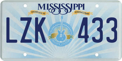 MS license plate LZK433