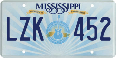 MS license plate LZK452