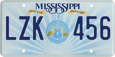 MS license plate LZK456