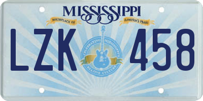 MS license plate LZK458
