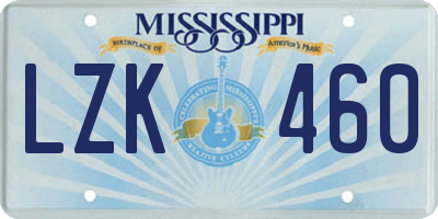 MS license plate LZK460