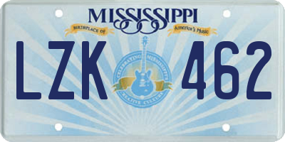 MS license plate LZK462