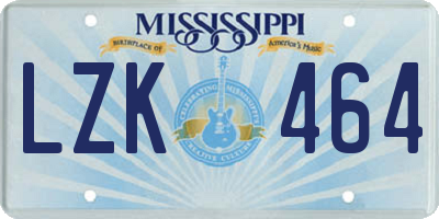 MS license plate LZK464