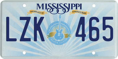 MS license plate LZK465