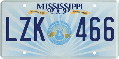 MS license plate LZK466