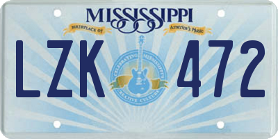 MS license plate LZK472