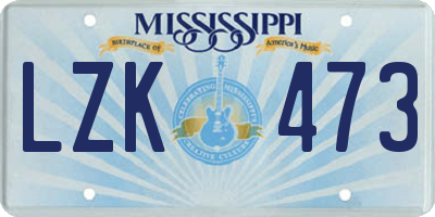 MS license plate LZK473