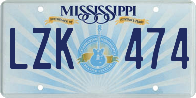 MS license plate LZK474