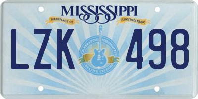 MS license plate LZK498