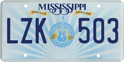 MS license plate LZK503