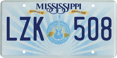 MS license plate LZK508