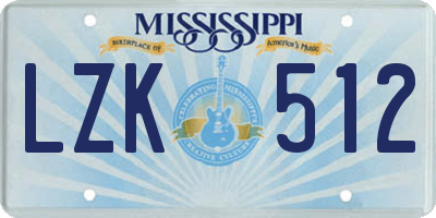 MS license plate LZK512