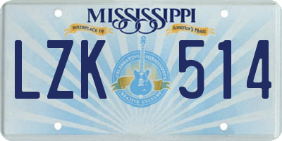 MS license plate LZK514