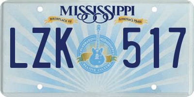 MS license plate LZK517