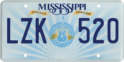 MS license plate LZK520