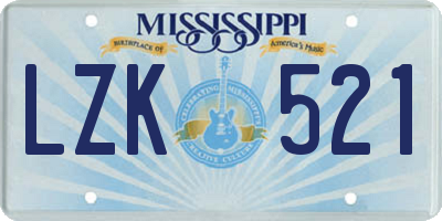 MS license plate LZK521