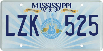 MS license plate LZK525