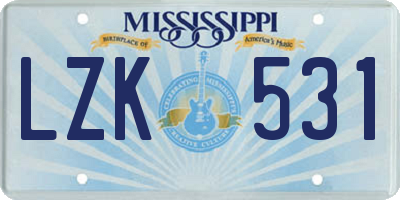 MS license plate LZK531