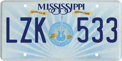 MS license plate LZK533
