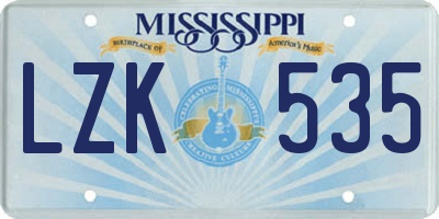 MS license plate LZK535