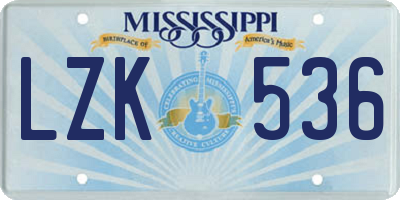 MS license plate LZK536