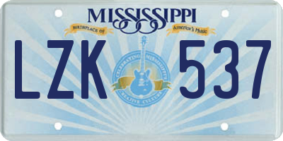 MS license plate LZK537